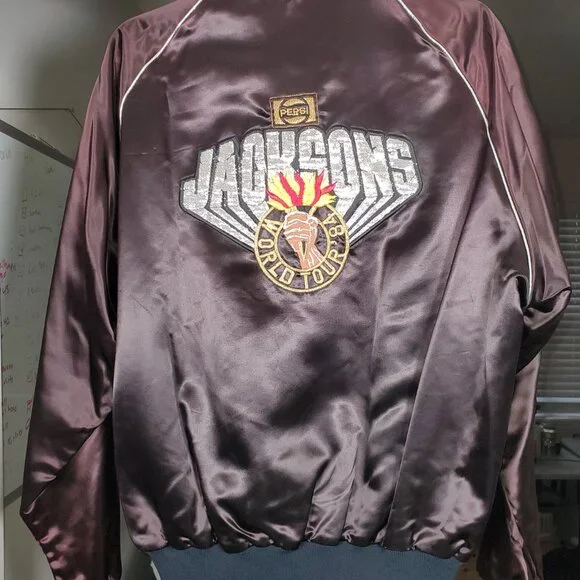 THE JACKSON 5 1984 WORLD TOUR UPSTREAM SATIN BUTTON UP JACKET LARGE